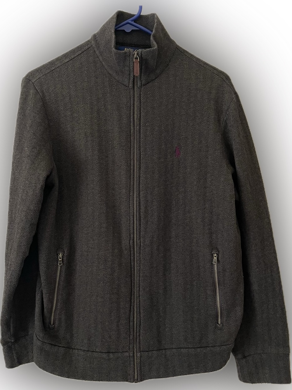 Polo Ralph Lauren quarter-zip pullover, herringbone pattern, pony logo. Sz Small
